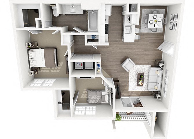 Floor plan for 2 beds, 1 bath, 905 sqft